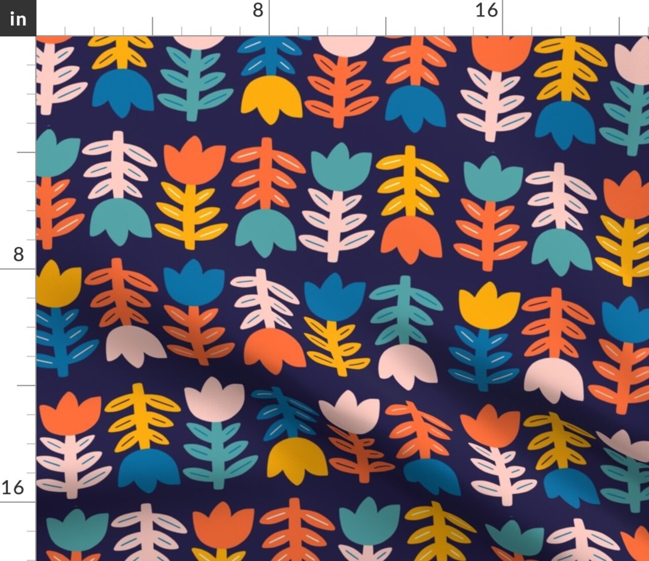 Scandi Flower Mid-Century Botanical Whimsical Bright Custom Printed Fabric by Spoonflower Various Fabrics by the Yard or Fat Quarter